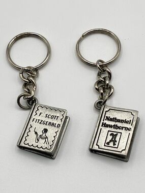 Novelkeys Pewter Book Keychains Set of 2 Vintage Literary Quote Charms USA